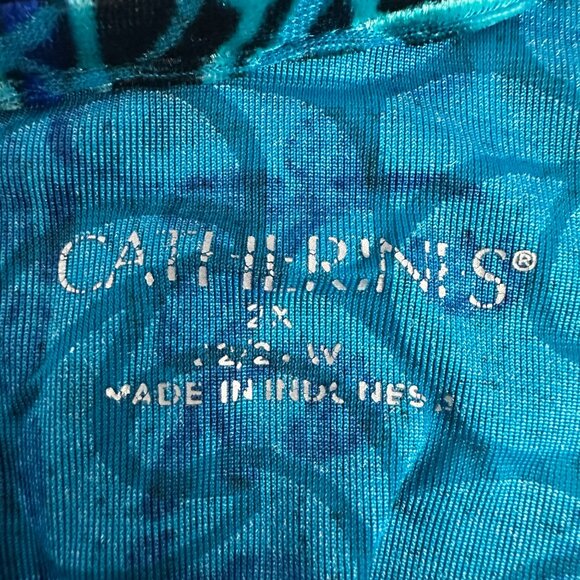 Catherines Womens 2X Tunic Top 22/24W Floral Blue/Black Stretch Velvet Soft Knit - Picture 3 of 10